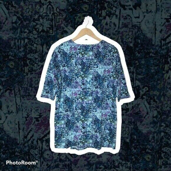 PureJill (J. Jill) Women's Medium Peacock Faux Wrap Half Sleeved Tunic Blouse - Picture 2 of 7